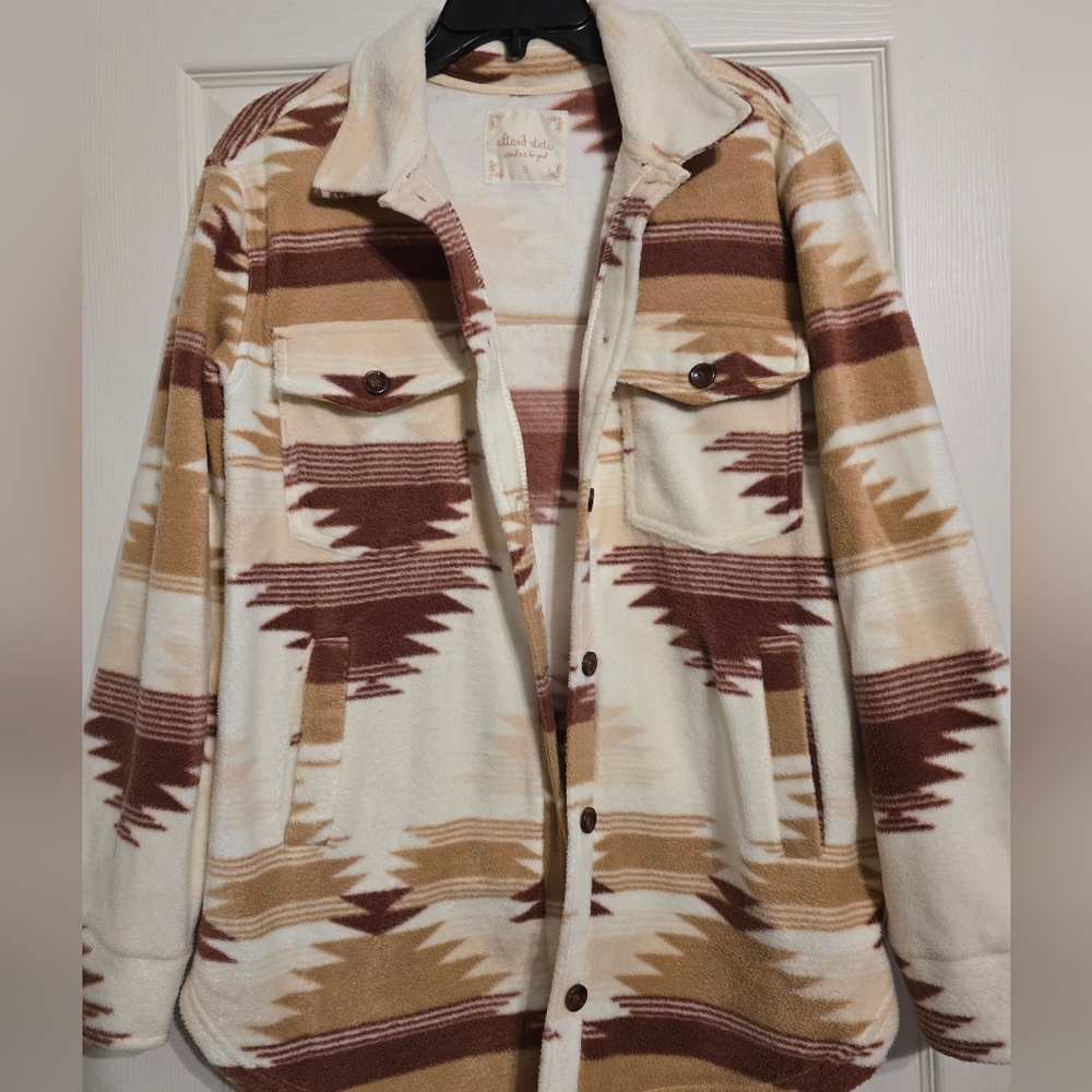Altar'd State Cream and Brown Patterned Jacket